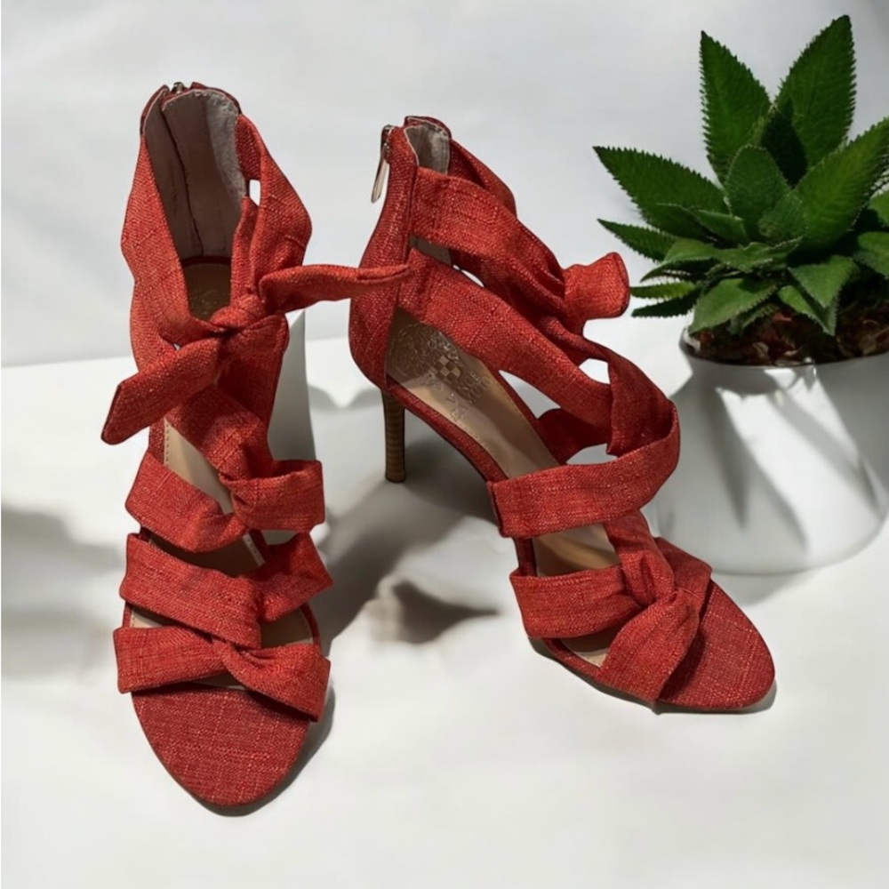 Vince Camuto Chania Vibrant Summer Sunset Orange Twisted Strap
Heel Sandal 8M